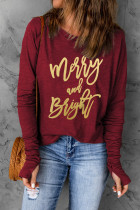 Red Merry and Bright Thumb Hole Long Sleeve T Shirt