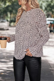 Apricot Leopard Puff Sleeves Top 