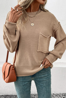 Khaki Stitchinig Pullover Sweater 