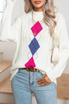 White Cable Knitting Pullover Sweater 