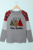 Gray Christmas Graphic Plaid Striped Contrast Sweatshirt