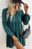 Verdant Lace Puff Sleeve Buttoned Tiered Ruffled Mini Dress