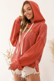Orange Cut out Bust High Low Ribbed Hoodie