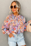 Multicolour Floral Bishop Sleeve Frilled Round Neck Blouse