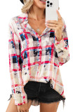 Red  Checkered Abstract Print Buttoned Long Sleeve Shirt