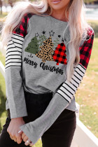 Gray Christmas Graphic Plaid Striped Contrast Sweatshirt