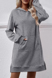 Plain Hooded Kangragoo Pockets Sweatshirt Dress 