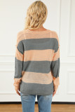 Khaki Striped Side Split Henley Sweater
