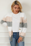 Stripe Color Block Button Front Fuzzy Knit Cardigan