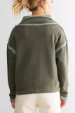 Green Fleece Exposed Seam Buttoned Neckline Sweatshirt