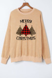Khaki MERRY CHRISTMAS Tree Print Loose Fit Sweatshirt