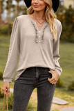 Boutique Wholesale Women Plain V Neck Buttoned Long Sleeves Top