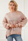 Apricot Glitter Leopard Print Puff Sleeve Sweater