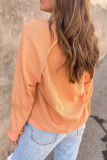 Orange Solid Long Sleeve V Neck Corded Top