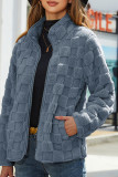 Plain Plaid Texture Open Zipper Fleece Jacket