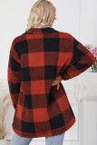 Brown Fuzzy Plaid Flap Button Up Midi Coat