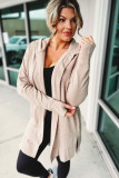 Apricot Open Front Hooded Long Cardigan with Slits