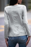 Grey Side Button Irregular Length Long Sleeves Top