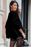 Black Oversized Drop Shoulder Bubble Sleeve Pullover Sweater