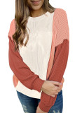 Apricot Pink Color Block Corded Long Sleeve Top