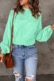 Sky Blue Solid Color Lantern Sleeve Knitted Sweater