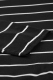 Black Striped Casual Slit Long Dress
