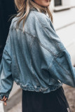 Sky Blue Metal Buttons Flap Pocket Drop Shoulder Denim Jacket
