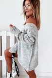 Gray Exposed Seam V Neck Slouchy Sweater
