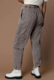 Gray Acid Wash Multi Pocket Drawstring Waist Pants