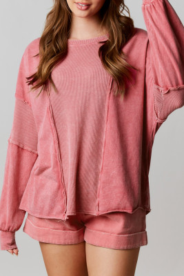 Rose Mineral Wash Patchwork Exposed Seam Sweatshirt