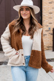 Brown Color Block Sherpa Button Up Jacket