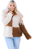 Brown Color Block Sherpa Button Up Jacket