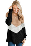 Black Color Block Corded Texture Long Sleeve Top
