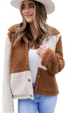 Brown Color Block Sherpa Button Up Jacket