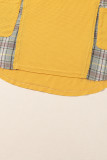 Yellow Waffle Knit Plaid Patchwork Pocketed Henley Hoodie