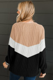 Black Color Block Corded Texture Long Sleeve Top
