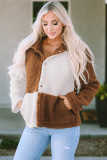 Brown Color Block Sherpa Button Up Jacket