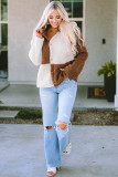 Brown Color Block Sherpa Button Up Jacket