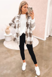 Khaki Fuzzy Plaid Flap Button Up Midi Coat