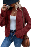 Red Popcorn Knit Open Front Cardigan