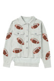 Casual Sequined Football Patch Ribbed Cotton Jacket