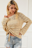 Khaki Hollowed Knit Asymmetric Drawstring Sweater