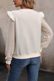Off-White V Neck Quilted Splicing Lace Sleeves Top 