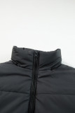 Black Zip Up Drawstring Hem Puffer Coat