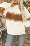 White Printed Patchwork Turtle Neck Knitted Sweater