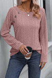 Plaid Buttoned Crew Neck Long Sleeves Rib Top