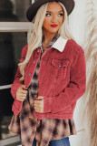 Red Corduroy Sherpa Snap Button Flap Jacket