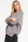 Gray Oversized Drop Shoulder Bubble Sleeve Pullover Sweater