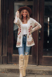 White Aztec Pattern Open Knitted Cardigan
