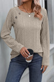 Plaid Buttoned Crew Neck Long Sleeves Rib Top